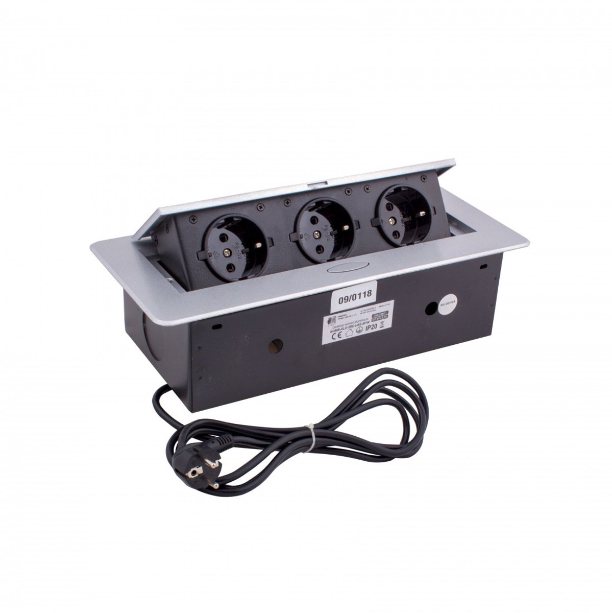 Design Light Kombibox - Stekkerdoos - Stekkerblok met 3 stopcontacten - Inbouw verdeelstekker met 1.5 meter kabel - Aluminium