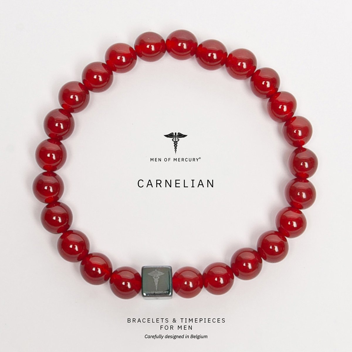 MEN OF MERCURY® Natuursteen Armband Heren - Carnelian - Oranje/rood - Handgemaakt - Elastisch - Energie & Kracht - Spirituele Betekenis - 19 cm