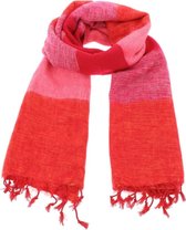 Pina - brede 'yakwol' sjaal of omslagdoek - oranje/roze/rood gestreept