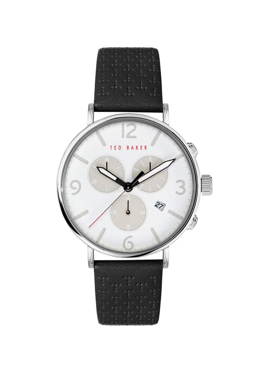 Ted Baker Barnett Backlight Quartz Analog Chronograph Watch Wit En Zwart Case: 100% Low Lead Brass | Armband: 100% Leather 41 BKPBAS203W0