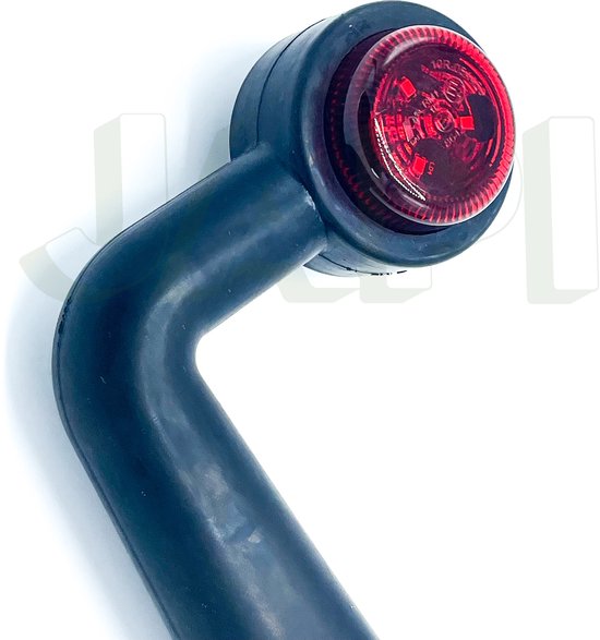 Rood LED breedtelicht op een zwarte 90-graden houder.
