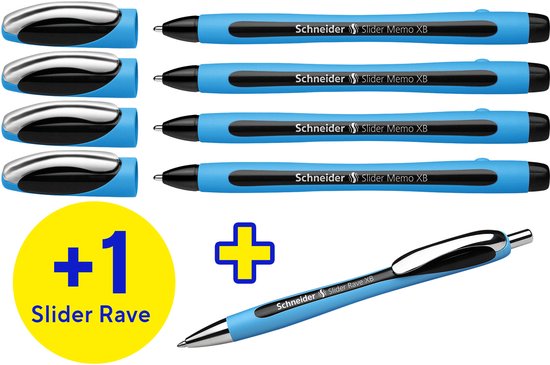 Schneider balpen - Slider Memo - doosje 4 stuks + 1 gratis Slider Rave - S-150245