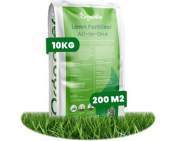 Gazonmest All-In-One (10kg, 200m2) - Voor een Diepgroen Sterk Gazon Zonder Mos en Onkruid - Gazonmeststof - Gazon Kalk - Meststof Gazon - Gras Mest - Bodemverbeteraar - Organifer