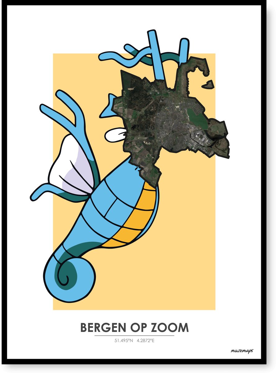 Poster Bergen op Zoom - Handgemaakte stadskaart - Pop-Art Design - B2 (50 x 70 cm) - MuzeMaps