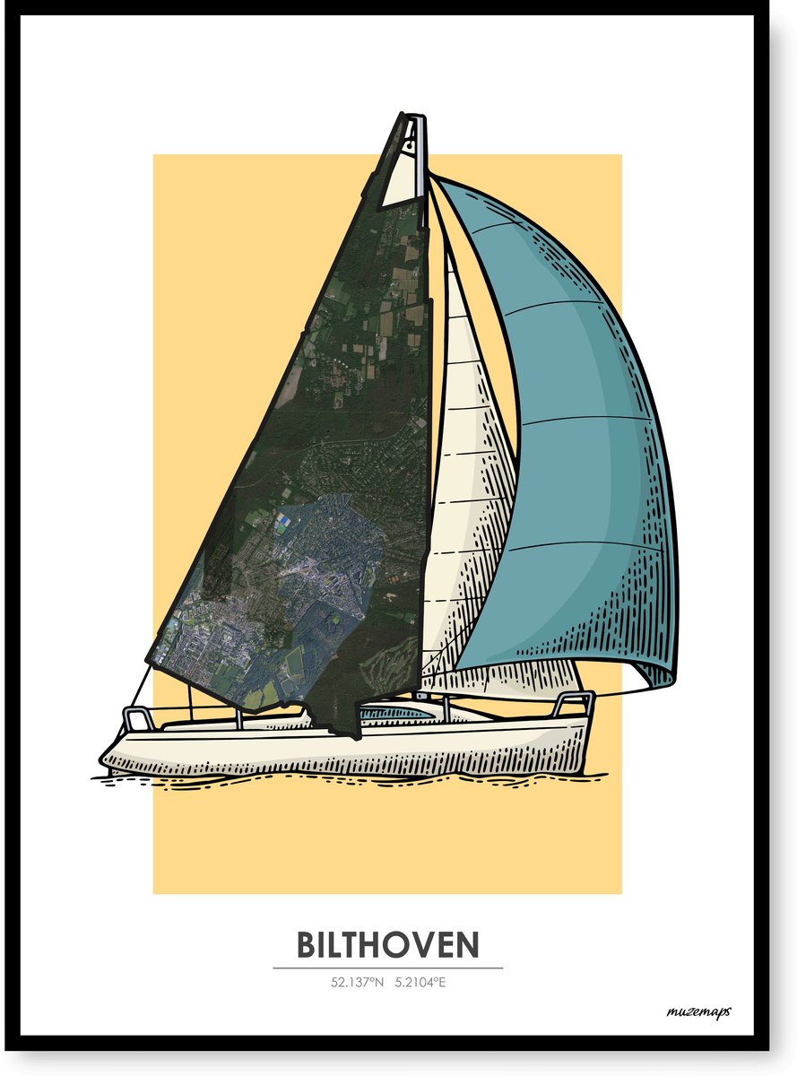 Poster Bilthoven - Handgemaakte stadskaart - Pop-Art Design - B2 (50 x 70 cm) - MuzeMaps