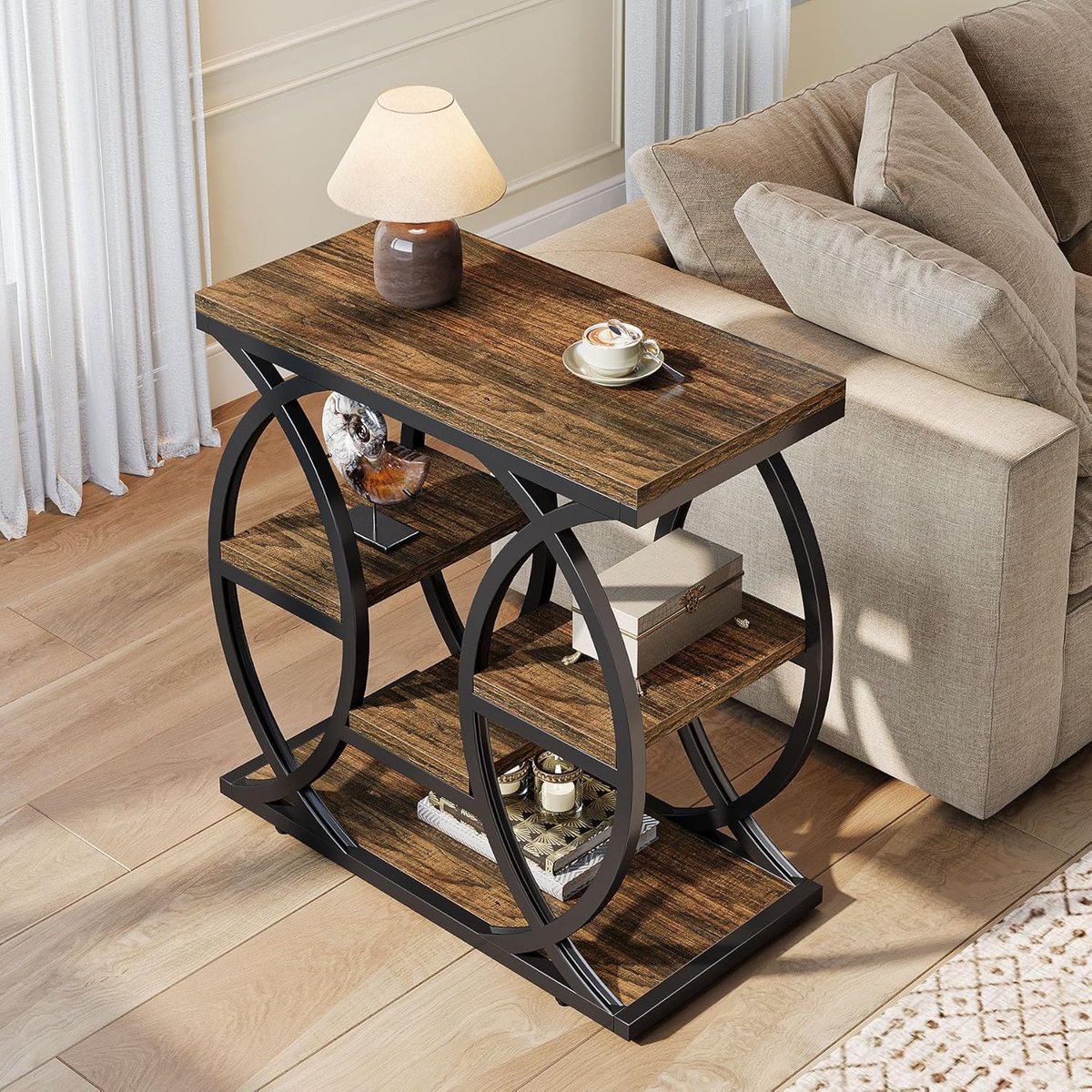 Tribesigns Bijzettafel - 4-Shelf Sidetable - 60x30x60cm - Eindtafel - Bijzettafel - voor Woonkamer, Slaapkamer, Entree - Bruin thumbnail 2