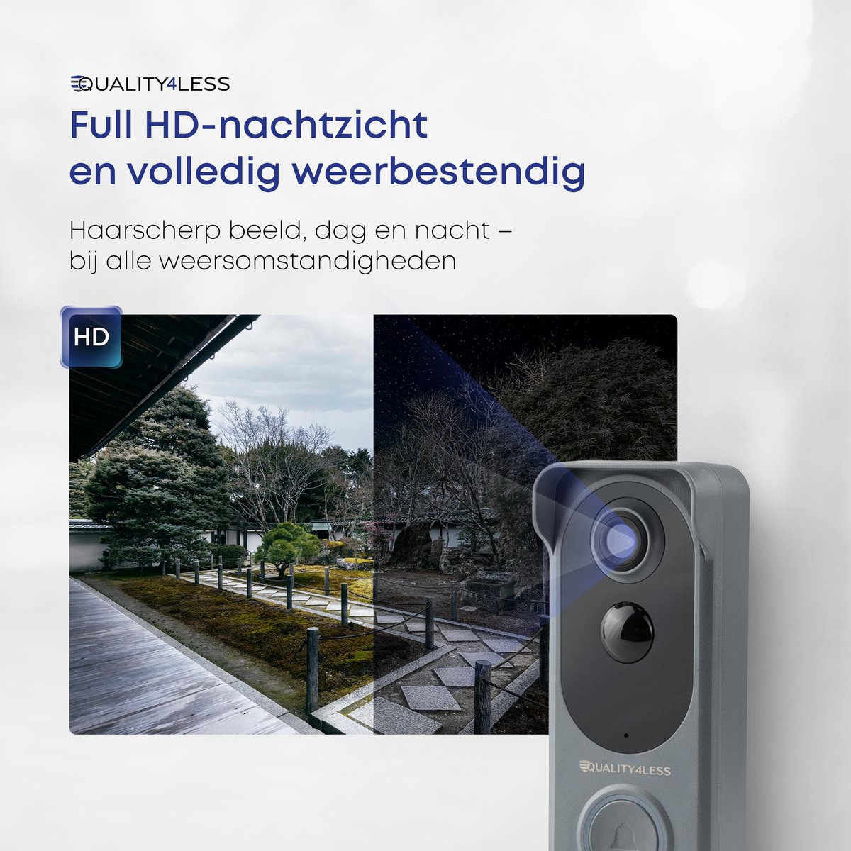 Afbeelding 3 van Quality4Less™ - Slimme Draadloze Video Deurbel met camera - Ultra HD - Wifi deurbel - Zonder abonnement - Incl. draadloze gong en 32GB SD-Kaart - Grijs