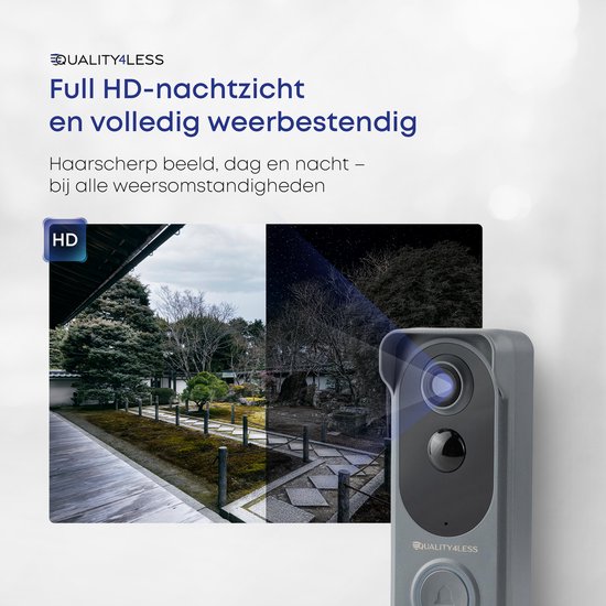 Quality4Less™ - Slimme Draadloze Video Deurbel met camera - Inclusief draadloze gong en 32GB SD-Kaart - 1080P Full HD - Wifi deurbel - Geen betaald abonnement nodig - Grijs van Quality4Less™ — afbeelding 2