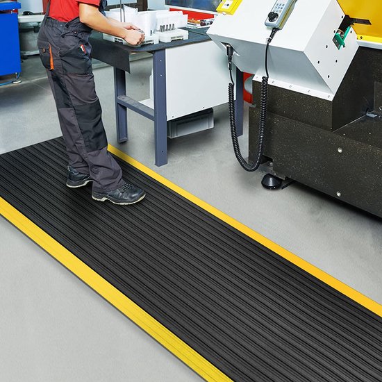 FLOORDIREKT Anti-Vermoeidheidsmat - Softer-Work-Mat - Werkplaatsmat - Zwart-Geel - 60 x 200 cm