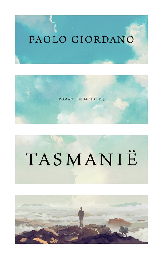 Boek "Tasmanië" met op de kaft een blauwe lucht met wolken en een man die uitkijkt over een berglandschap.