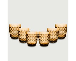 Arca Dotted Amber - Acryl Drinkbeker 350ml - Set van 6 - amberkleurig - duurzaam, lichtgewicht, onbreekbaar, ideaal voor in de tuin, picknick, speelse look