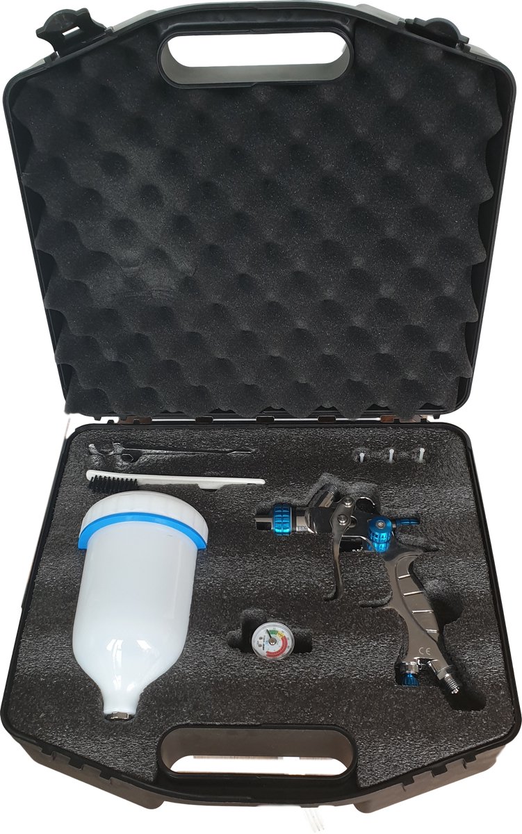 Spuitpistool - verfspuit - verfpistool - TH-101BG – Inclusief Koffer, Air Regulator & Zeefjes – 400 L/min – Bovenbeker – Voor Blanke Lak & Primers