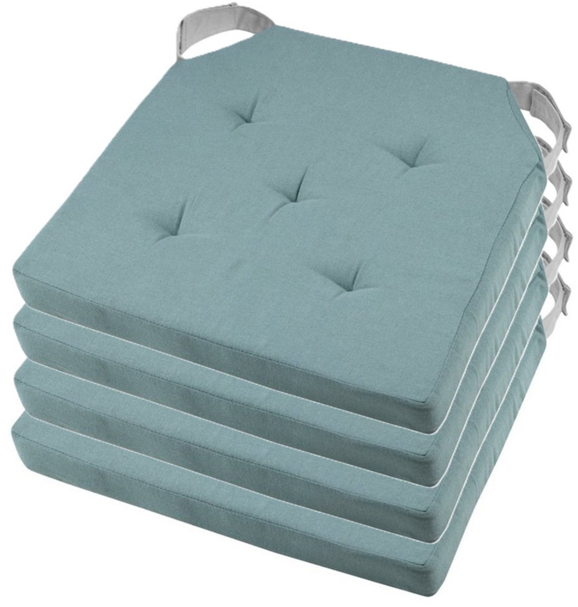 Stof Textile stoelkussen DUO - 4x - jade groen - 38 x 38 x 4 cm - klittenband sluiting - zitkussens - binnen/buiten