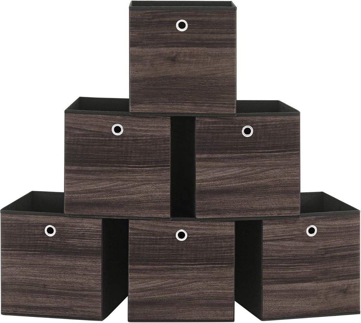 Famanu - Opbergkubussen, set van 6 opbergbakken met handvat, niet-geweven stoffen opbergdozen, 30 x 30 x 30 cm, geschikt als kubusvormige opbergunit, opvouwbaar, kledingopslag, kastanjebruin