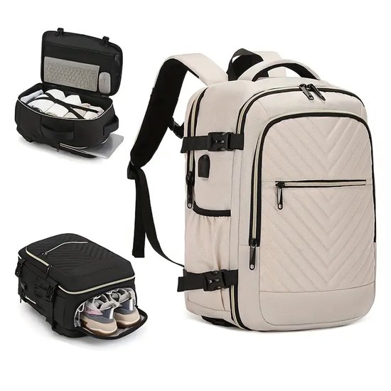 Foto: Polkahome luxe handbagage koffer handbagage tas rugzak 40x30x20 reisrugzak reistas luchtvaartmaatschappij goedgekeurd beige 
