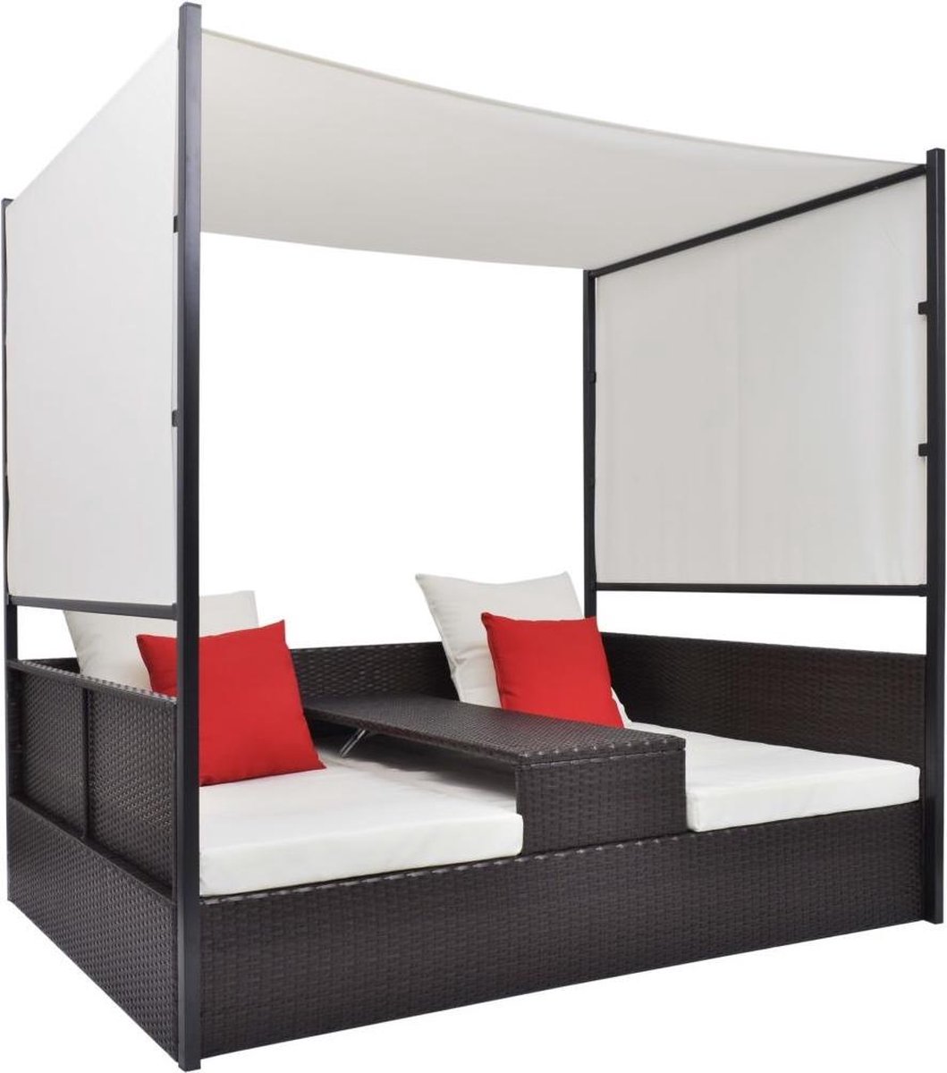 vidaXL - Tuinbed - met - luifel - 190x130 - cm - poly - rattan - bruin