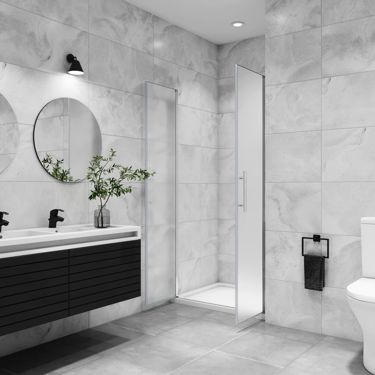 Douchedeur pendeldeur 95x195cm niche 6mm gehard glass easyclean glanzend chroom aluminium profiel-Matte veiligheidsfolie