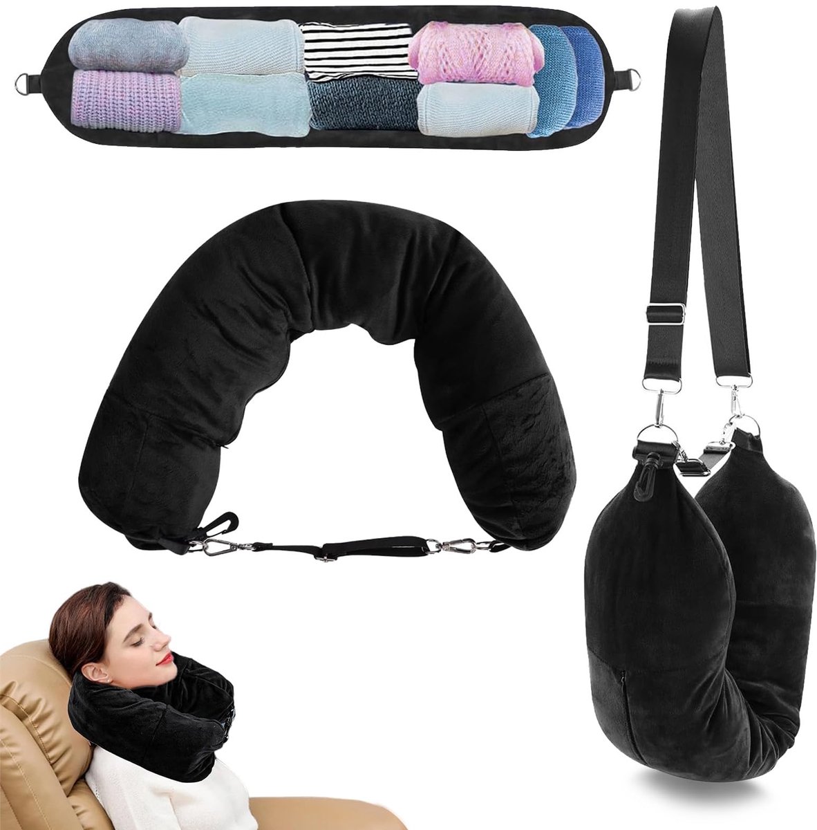 Ibenzoa® Nekkussen met Verstelbare Bandjes en Geheime Opbergruimte voor Reizen en Outdooractiviteiten