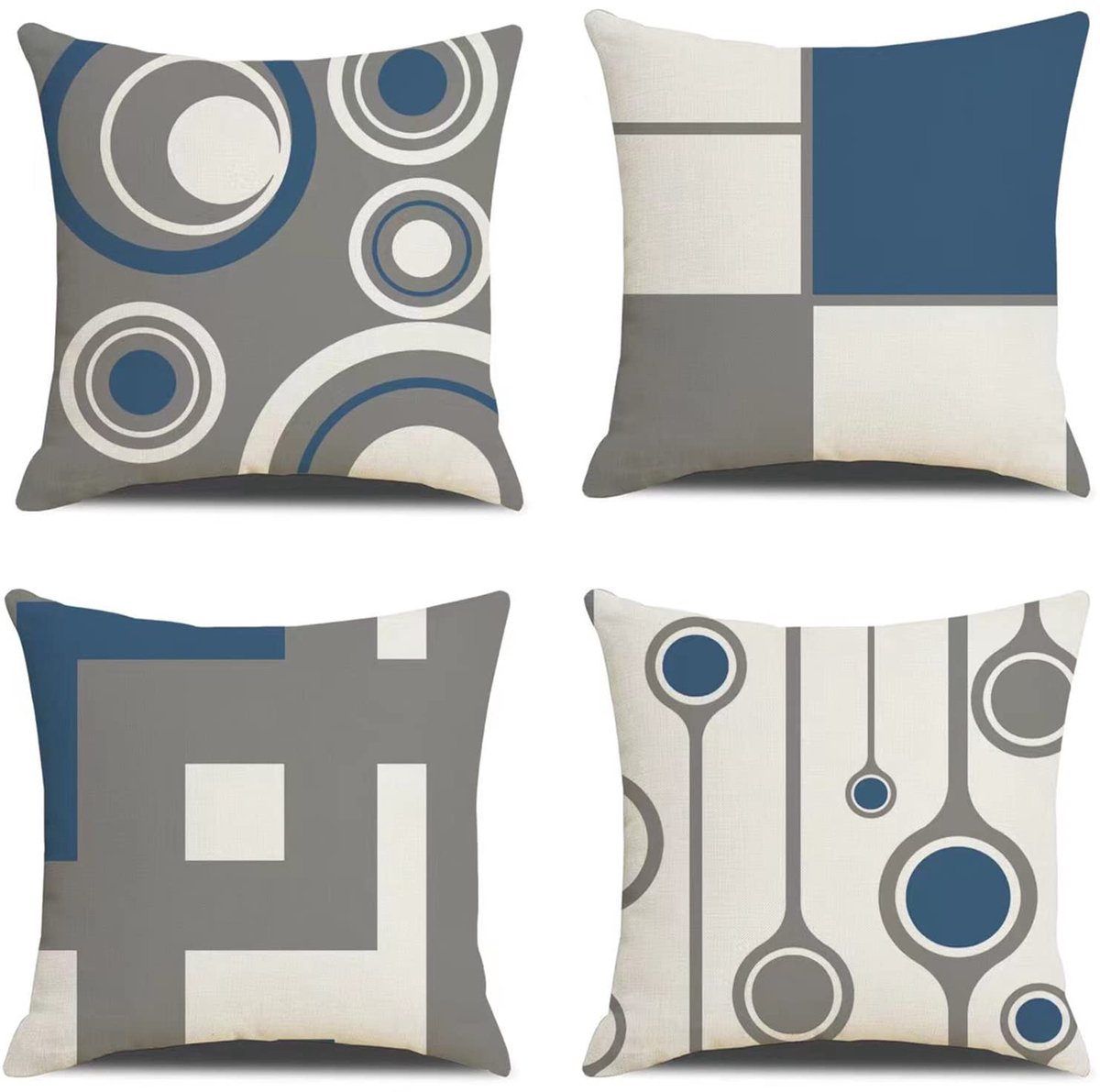 Ibenzoa Kleurrijke Linnen Kussenovertrekken Set van 4 met Onzichtbare Ritssluiting voor Diverse Interieurs blauw