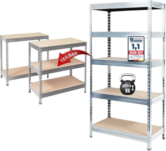 2x Rek voor zware lasten 180 x 90 x 30 cm 875 kg - zilver