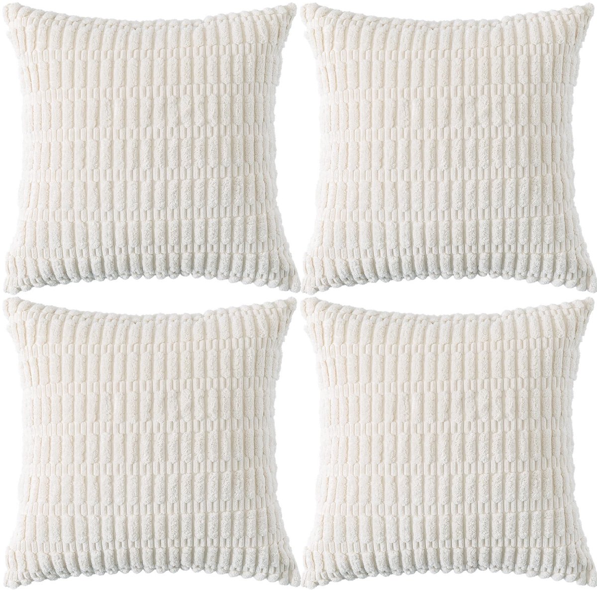Ibenzoa Set van 4 Luxe Corduroy Kussenhoezen voor Stijlvolle Interieurdecoratie in Diverse Kleuren crèmewit