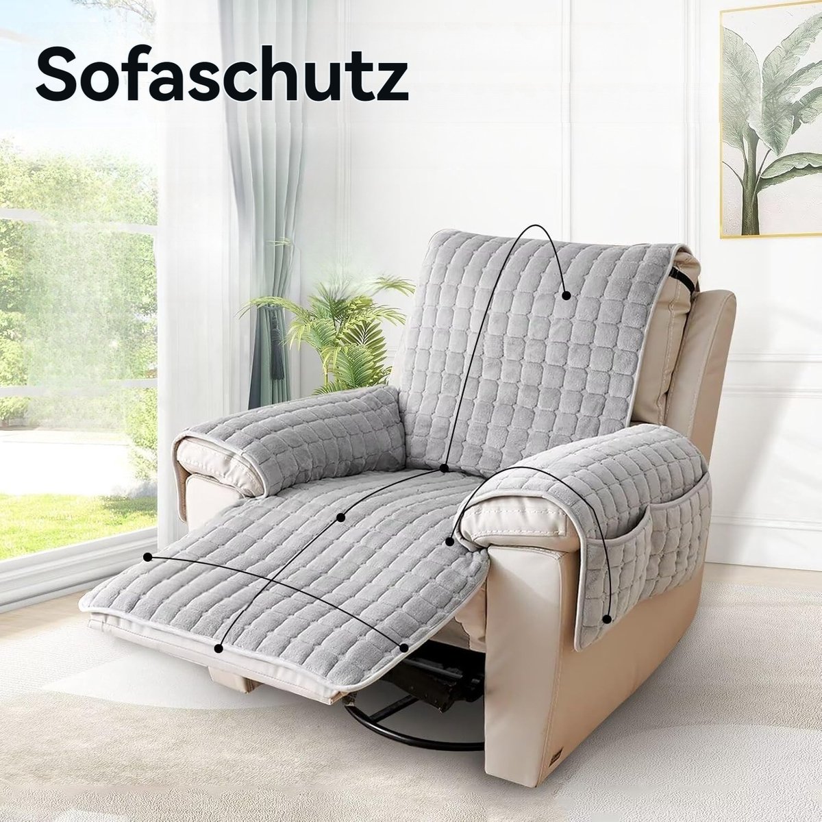 Fauteuilbeschermer van wol Alpaca met zakken stoelbekleding sprei scheerwol