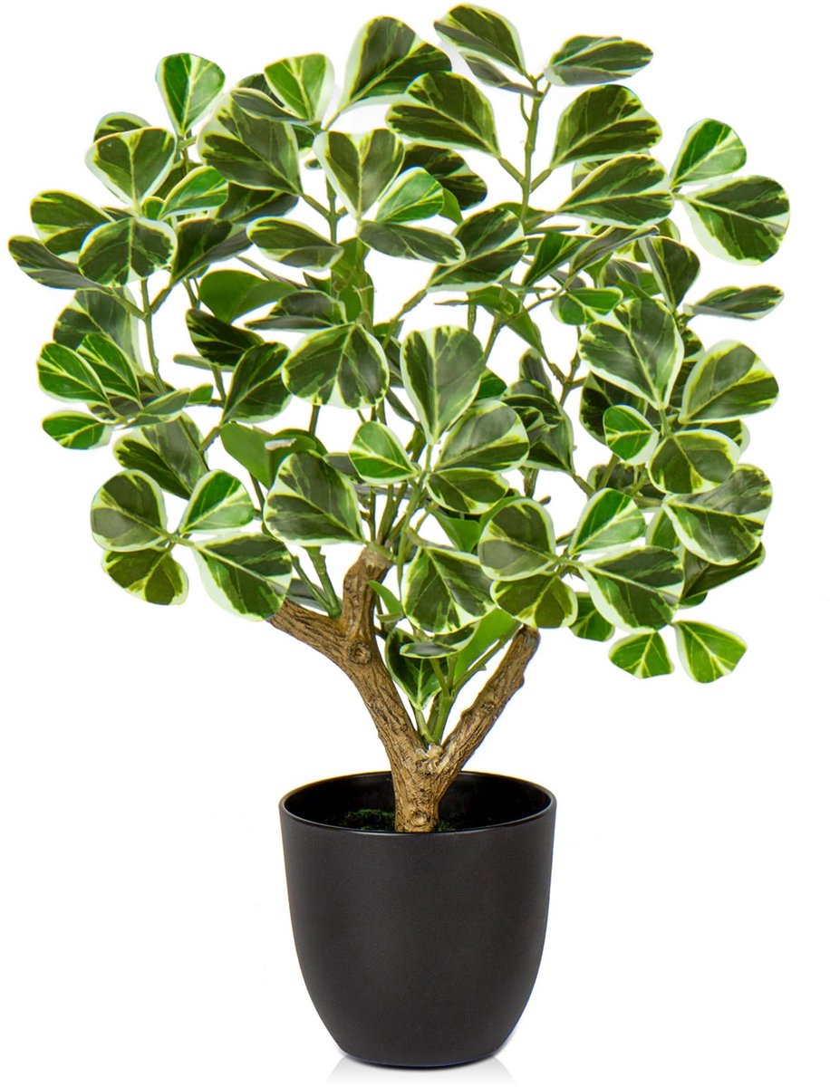 Ibenzoa Levensechte Kunstplant van 43 cm met Natuurlijke Groene Bladeren in Stijlvolle Zwarte Pot voor Decoratie