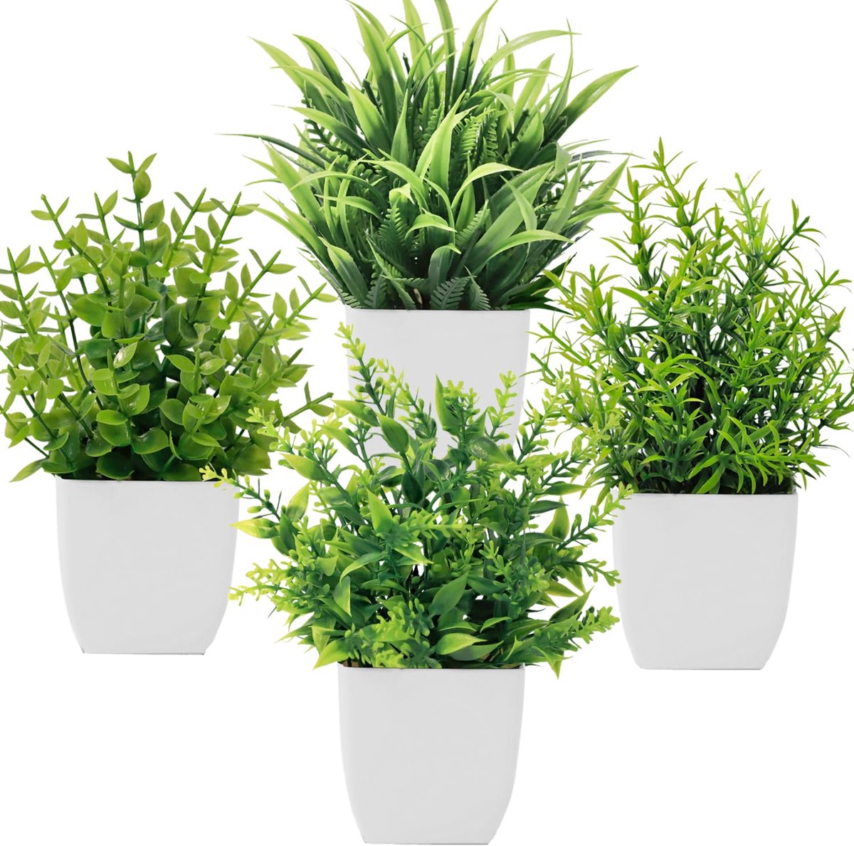 Ibenzoa® Decoratieve Set van Vier Levensechte Mini Kunstplanten met Pot voor Elke Ruimte