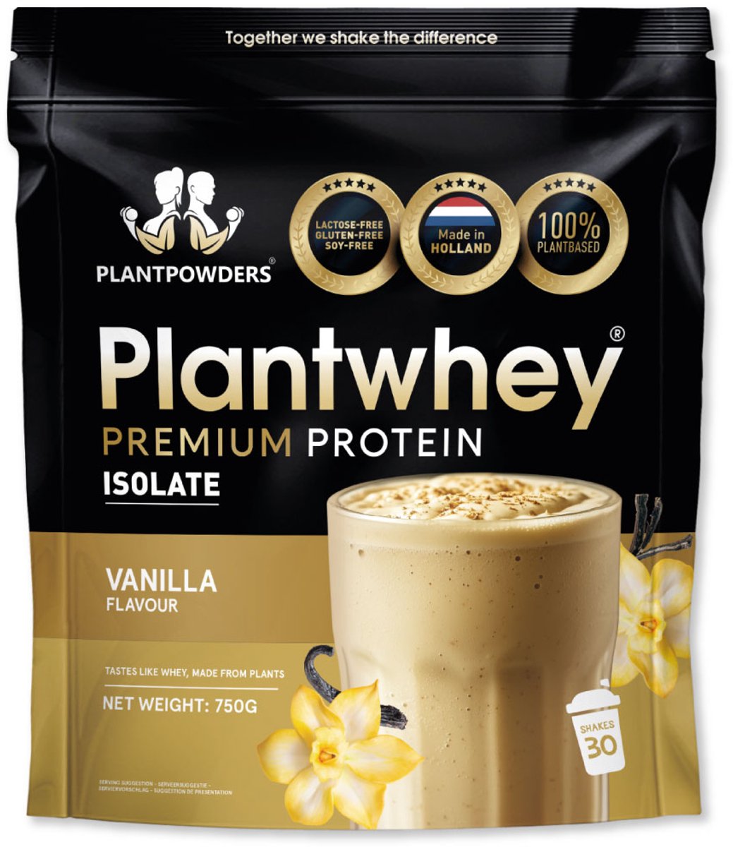 Plantpowders - Plantwhey® - S'Werelds Eerste Plantaardige Eiwitshake Zonder Zandsmaak! - Lactosevrij - Proteïne Poeder - Eiwitpoeder - Vegan Proteïne Shake - Vanille - 750 gram (30 shakes)