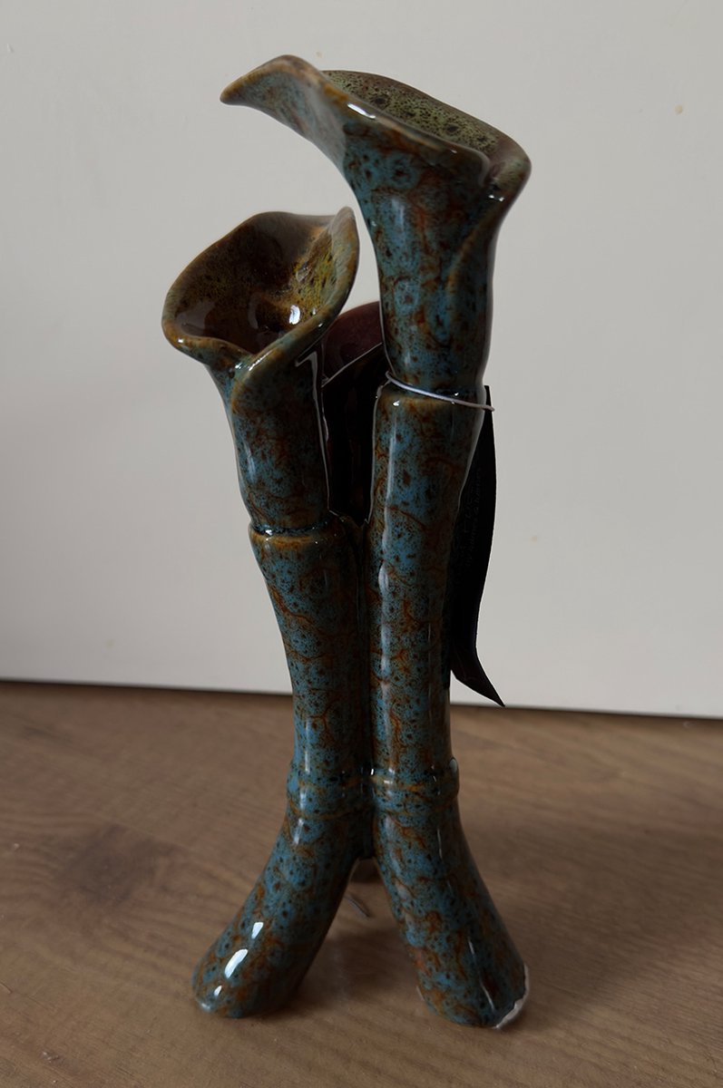 Villa Pottery Porselein - vaasje Violet voor 3 bloemen - blauw/bruin - 23,5 cm