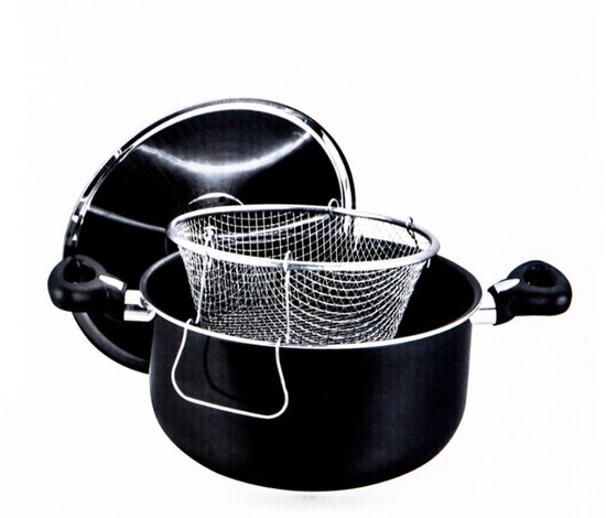 Kaiser Koch - Frituurpan - Friteuse - 24cm - 5 Liter - Anti aanbaklaag - Alle warmtebronnen - RVS - Frietpan - Zwarte Frituurpan