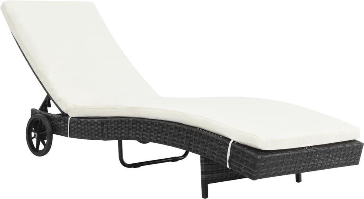 vidaXL Ligbed met wielen en kussen poly rattan zwart
