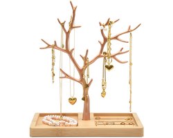 Porte-bijoux or rose - Arbre à bijoux avec socle en bois - Porte-bijoux colliers bagues bracelets Galeara design FURO