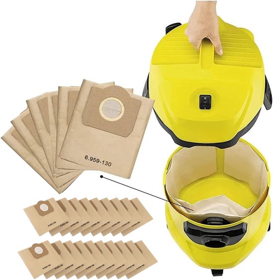 20 Sacchetti Per Aspirapolvere + Spazzola 35mm Per Kärcher WD3 MV3 (6.959-130)