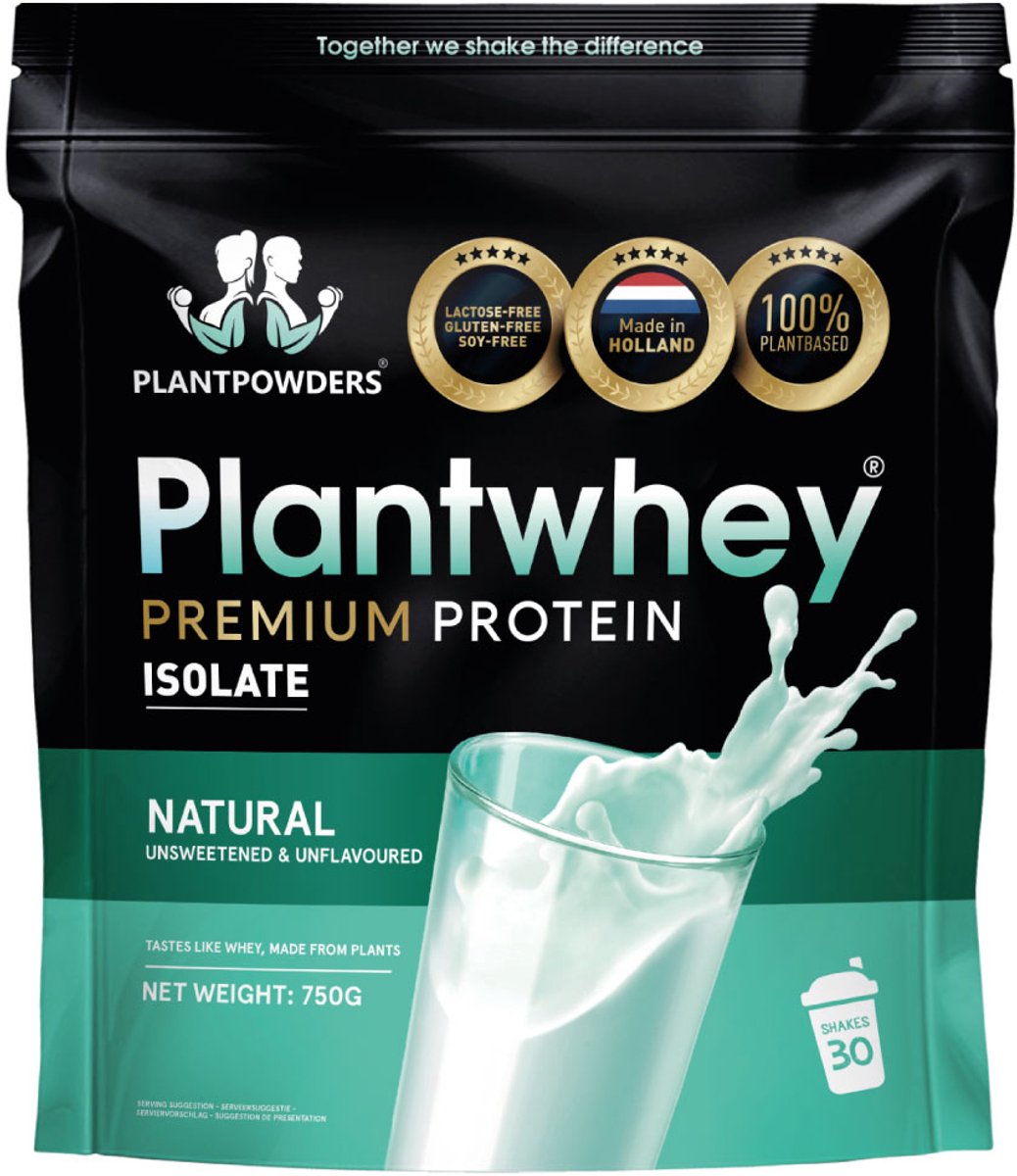 Plantpowders - Plantwhey® - S'Werelds Eerste Plantaardige Eiwitshake Zonder Zandsmaak! - Lactosevrij - Proteïne Poeder - Eiwitpoeder - Vegan Proteïne Shake - Naturel en Ongezoet - 750 gram (30 shakes)