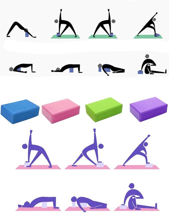 Yogablokken - Set van 2 blokken - Blokken van EVA-schuim met hoge dichtheid ter ondersteuning en verdieping van poses, verbetering van kracht, evenwicht en flexibiliteit - Lichtgewicht, perfect voor thuis of in de sportschool - Donkerblauw van Merkloos — afbeelding 3