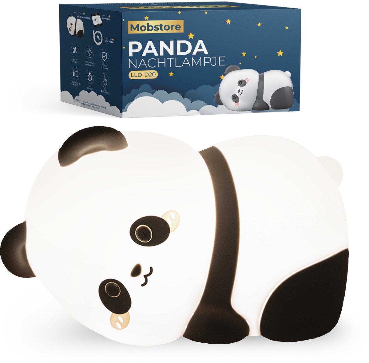 Nachtlampje Kinderen - Mobstore Panda Nachtlampje - Draadloos & Oplaadbaar - Touch Bediening - Dimbaar LED Licht - Timerfunctie - Slaaptrainer - Ideaal voor Babykamer & Kinderkamer - Siliconen Bedlampje