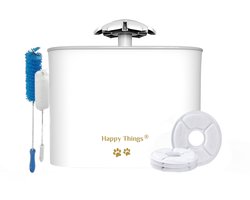 Happy Things® Drinkfontein Kat & Hond GOLD – 2.5L Geruisloze Kattenfontein met 4 Filters – Stijlvolle Waterfontein – Gezonde Hydratatie voor Huisdieren