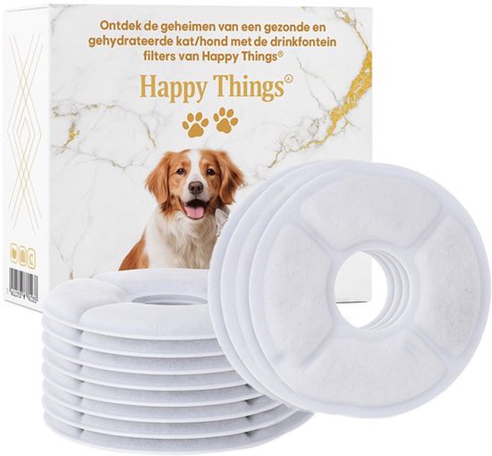 Happy Things Drinkfontein Filters Universeel met Vitamine c - Navulling Set: 12 Stuks - Voor Katten en Honden - Ronde Filters van Carbon