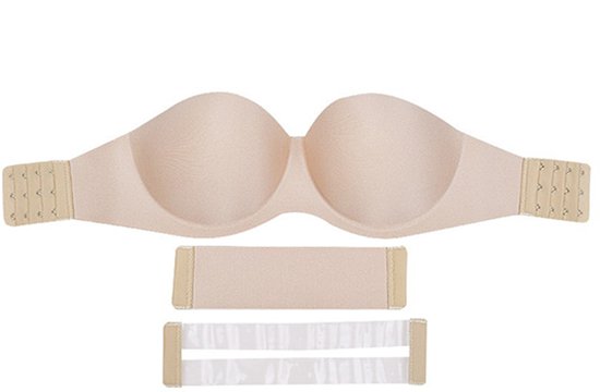 ATTREZZO® Soutien- BH Push up sans bretelles - Variable 70D à 80D - Dos ouvert - Beige