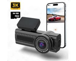 Tech Essentials® Dashcam X1 Pro - GPS WiFi APP - 3K Resolutie - Incl.64GB Micro SD-Kaart - 1.29 inch Mini Scherm - Voor Auto - Videorecorder - Camera - Full HD - Vrachtwagens