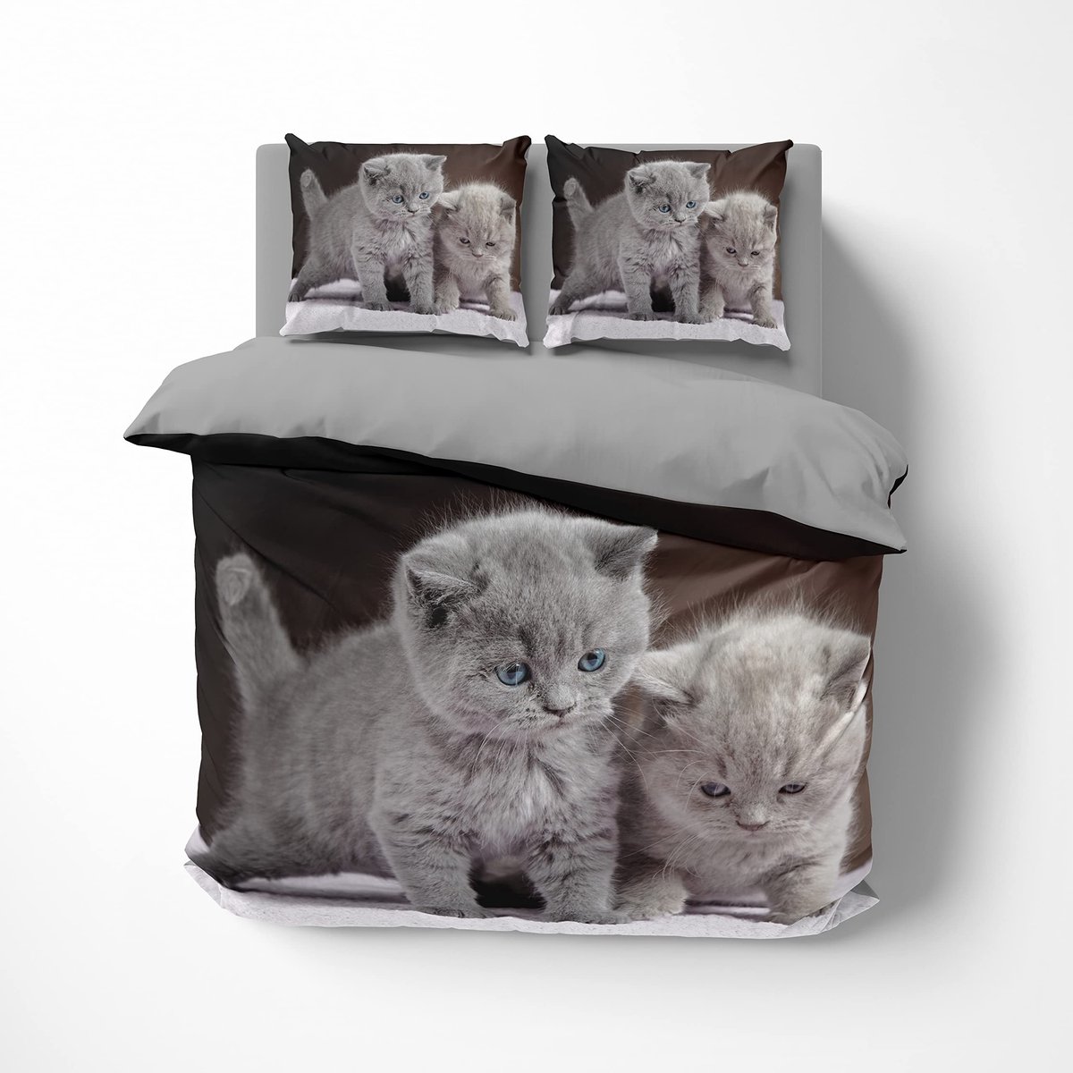 Unyqoos Betoverende 3D Kitten Beddengoed Set met Dubbelzijdige Patronen en Ritssluiting grijs