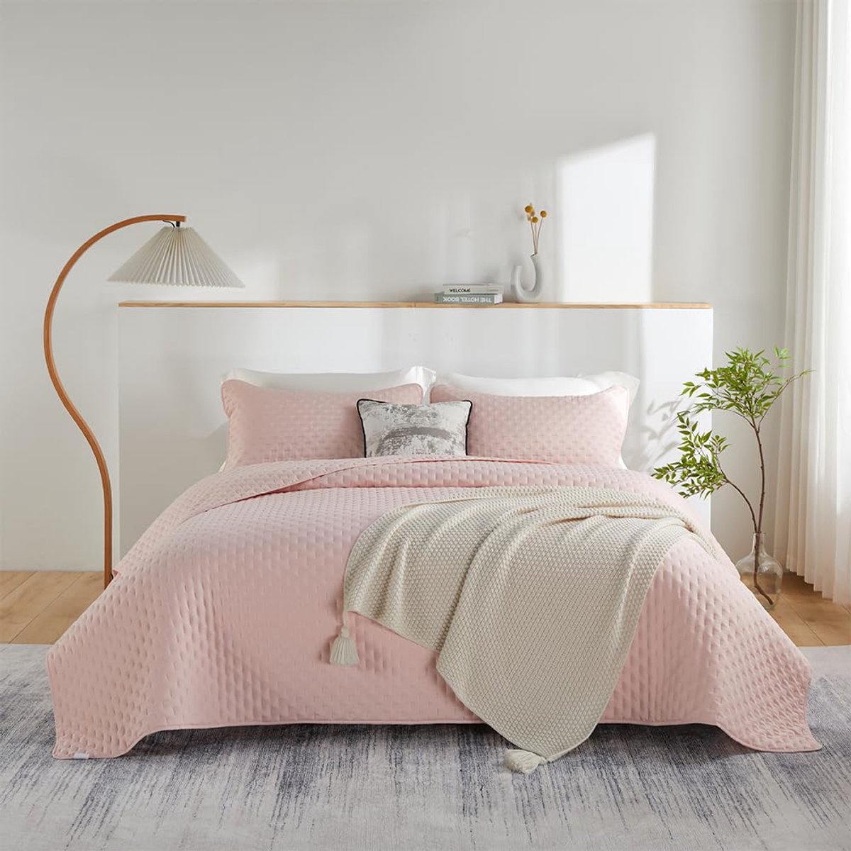 Unyqoos Zachte en Lichte Microvezel Sprei voor Alle Seizoenen met Kussenslopen, Roze, 200 x 220 cm