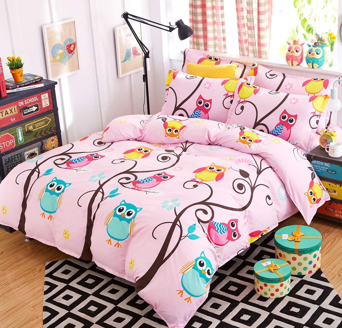 Unyqoos Charmant Roze Kinderbeddengoed Met Schattig Uilenontwerp Voor Meisjes, 2-Delige Set Met Zachte Microvezel