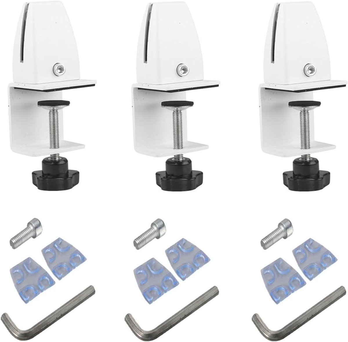 Bureaupartitieclip verwijderbaar model desktop scherm ondersteuningsbeugel aluminiumlegering glas paneel extender beugel niesbarrière glad oppervlak wit (3 stuks)