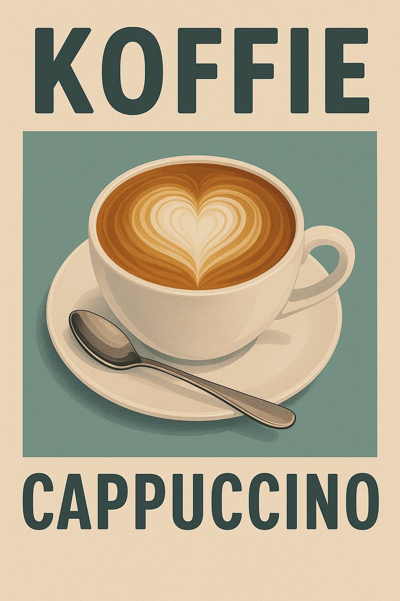 Koffie Cappuccino Poster Ingelijst – Retro Koffie Wanddecoratie – 30 x 40cm A3 – Inclusief Zwarte Lijst