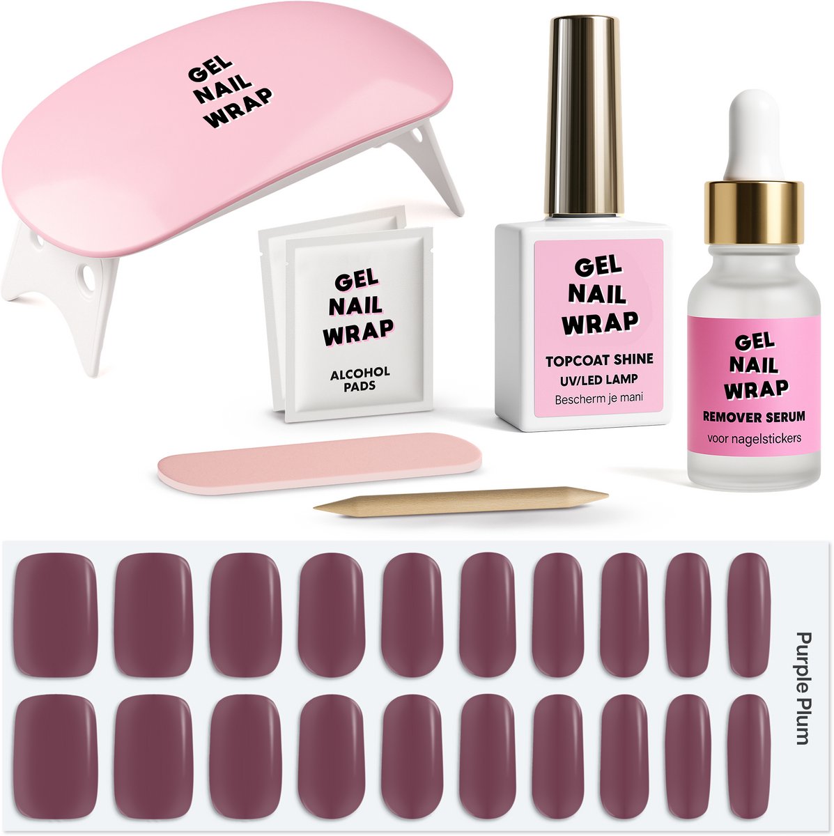 Gel Nail Wrap - Complete Starter Set - Paars - Purple Plum - Gel Nail Wraps - Gel Nagel Stickers (incl. Instructievideo)