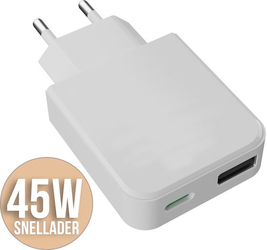 YSONIC Oplader - Snellader - USB C Poort - Type C Stekker - 45W Fast Charge Adapter Geschikt voor Apple iPad iPhone 17 - 16 - 15 - Air - Pro - Samsung Galaxy S25 - S24 - A56 - A17 - A16 - Edge - Plus - Ultra - Wit