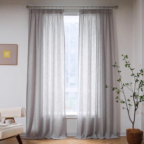 Deconovo Decoratieve Transparante Gordijnen met Rimpelband Lichtgewicht Moderne Voile Gordijnen voor Slaapkamer, Woonkamer en Ramen, 140×138 CM, Wit, 2 Panelen