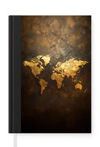 Notitieboek - Schrijfboek - Wereldkaart - Goud - Roest print - Notitieboekje klein - A5 formaat - Schrijfblok